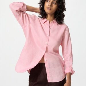 100% linen Light Pink Button-Down Shirt